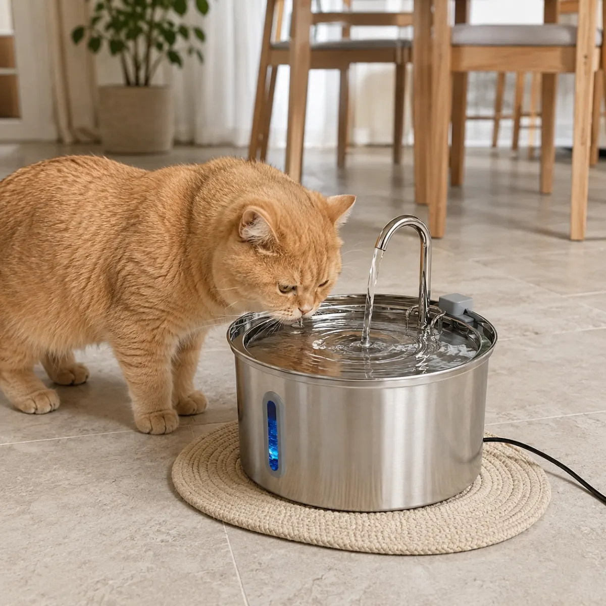 TOMXCUTE Katzenbrunnen Edelstahl 3,2 L mit Sichtfenster